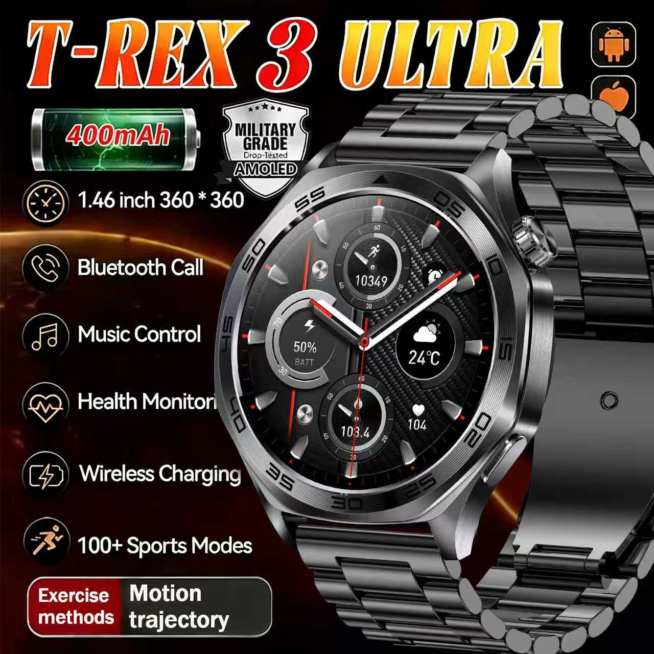 Smartwatch Health Watches - 2026 Herren Smartwatch 1,46 Zoll LED-Taschenlampe