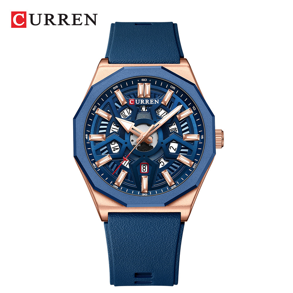 Skeleton Mechanical Watch - CURREN 8437 Unisex Minimalistische Quarzuhr Polygonales
