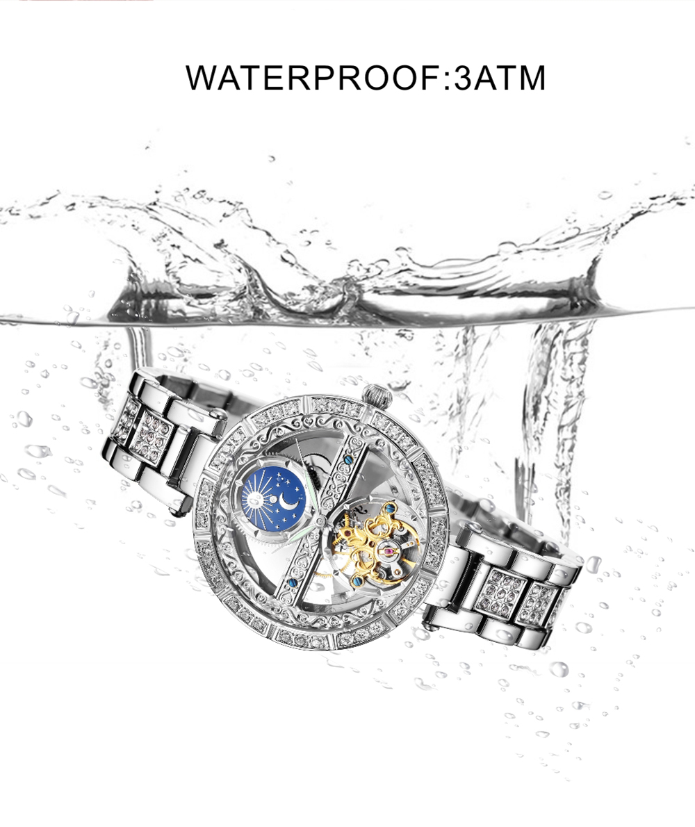 Luxus Damen wasserdichte Skele – Skeleton Mechanical Watch Bewertung und Preis